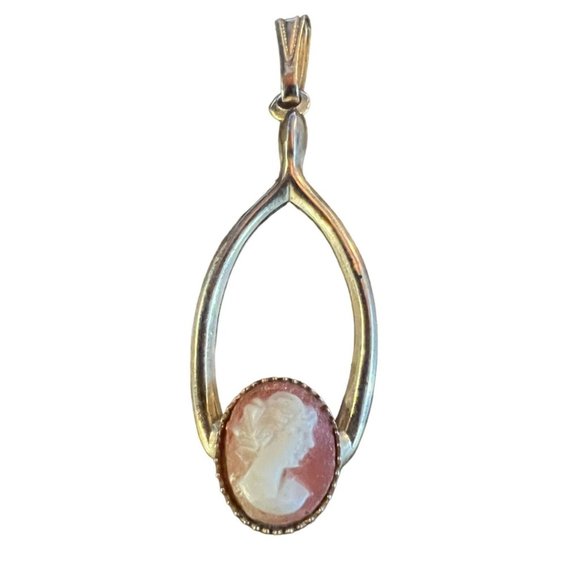 Vintage Gold Tone Wishbone with Cameo Pendant - Picture 7 of 13